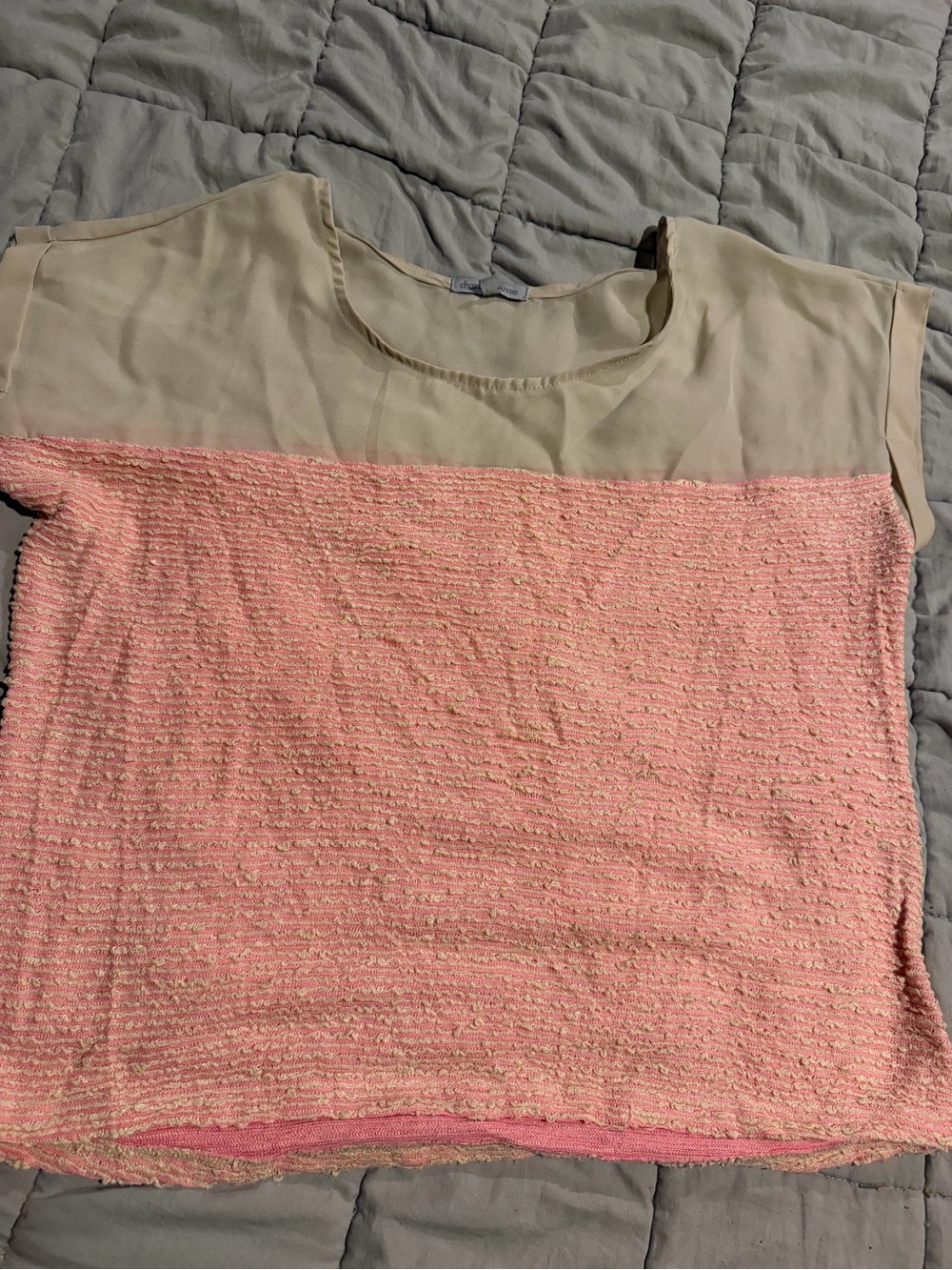 Charlotte Russe Pink and Cream Textured Short Sleeve Blouse